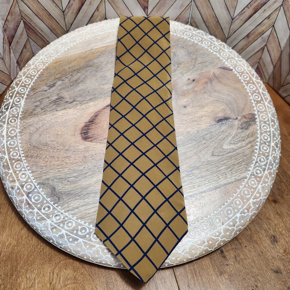 Mario Valentino Dark Taupe & Navy Checked 100%‎ Italian Silk  Men's Tie